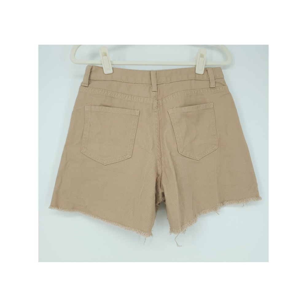 Dazy Denim Shorts Women Med Khaki Tan RawHem HighWaist Casual Coastal Safari NWT - Picture 6 of 8